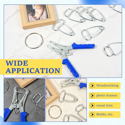 Huge 23 Pc Miter Spring Clamp Kit With Heavy Duty Stainless Steel Pliers For Woodworking, Picture Frame Assembly, And Wood Trim Molding Perfect For DIY Pros And Home Builders Who Need Strong, Rust Proof Clamps That Grip Tight Every Single Time Without. spring clamps with blue-handled pliers for picture frame and wood trim assembly