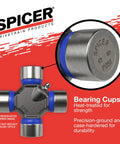 Greaseable U-Joint Kit for 1480 Series OSR Outside Snap Ring Style, showing bearing cup details and branding on red background.
