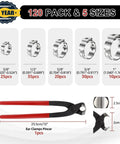 120 Piece PEX Clamps Kit With Pliers Heavy Duty Stainless Steel Cinch Crimp Rings For One Half Inch Three Quarters Inch Three Eighths Inch Five Eighths Inch And One Inch PEX Tubing Fittings All In One Tool Set