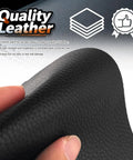 Heavy Duty PU Leather Repair Patches 2 Count 8X4 Inch EZ Peel Self Adhesive Vinyl Tape showing close-up of black PU leather texture.