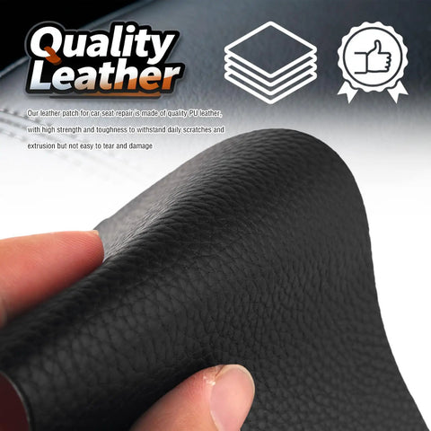 Heavy Duty PU Leather Repair Patches 2 Count 8X4 Inch EZ Peel Self Adhesive Vinyl Tape showing close-up of black PU leather texture.