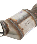 GM Genuine Parts Driver Side Three Way Catalytic Converter With Exhaust Pipe 19418929 Replacement For GM Vehicles Built To Last OEM Grade Emissions Upgrade For Your Ride shown at an angle with visible pipe fittings