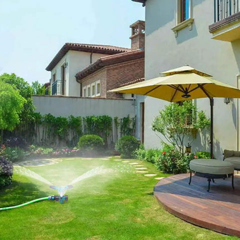 Rotating 360 Degree Lawn Sprinkler For Yard Coverage Up To 2000 Sq Ft With Auto Watering System in luxurious garden setting