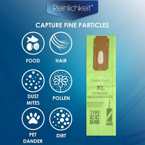 Eight Pack Of Vacuum Bags For XL Upright Vacuums Compatible With XL7 XL21 showing micro-lined filtration benefits