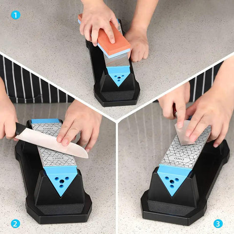 Diamond Whetstone Knife Sharpener With 3 Grit Levels 150 Coarse, 325 Medium, 1200 Extra Fine Pro Grade shown in use