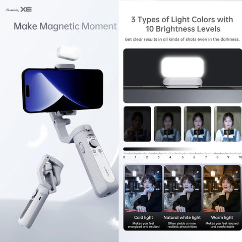 ISteady XE 3 Axis Smartphone Gimbal Stabilizer with Foldable Portable Design Lightweight 259g shown with iPhone attached