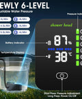 Portable Camping Shower With Heater And 8000mAh Battery display, showing temperature at 38°C, battery at 87%