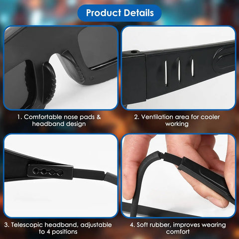 Heavy Duty Solar Powered Welding Goggles With Automatic Darkening True Color Anti Glare Lenses For Plasma Cutting Grind Jobs showing adjustable headband and ventilation features.