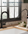Premium Vintage Kitchen Faucet Featuring A Smooth Pull Down Sprayer And Heavy Duty Oil Rubbed Bronze Finish for easy cleaning.
