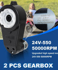 2 Pack 24V RS555 Motor Gearbox 50000RPM High Speed Upgrade Kit For Kids Ride On Toys Replacement Parts