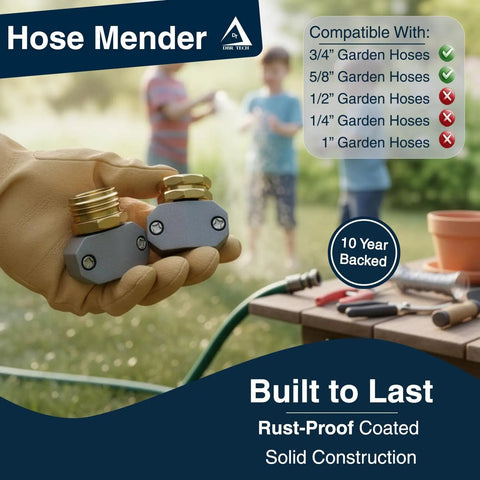 Garden Hose Repair Kit for Quick Leak Fix on Three Quarters and Five Eighths Inch Hoses, Easy No Tool Installation, Durable Brass Fittings