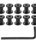 10 black stainless steel M5 millimeter screw posts with female hex bindings and a wrench for easy installation.
