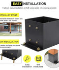 Heavy Duty 6x6 Post Base Brackets Four Pack for Decks and Pavilion Railings, black powder coat steel bolt down installation