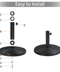 Assembly steps for 22 lb base of 9 Ft Patio Umbrella With 22 Lb Base Included For Stable Outdoor Dining