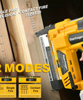 Slick 2In1 Cordless Brad Nailer And Staple Gun Works With 20V Batteries For Woodworking And Home DIY Tasks showing two firing modes.