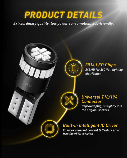 Brilliant Red LED Car Light Set For Your Ride Two Pack 24 SMD 3014 W5W T10 12V 2W Per Bulb With 360 Degree Lighting product details