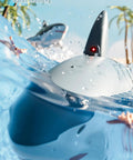 Lit Remote Control Shark Boat With HD Camera Water Sprayer Dual Motors 2.4G RC Racing Boat for Lakes and Pools, realistic design.