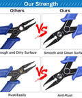 Comparison image showing Split Ring Opener Tool For Jewelry Making, Keychain Pliers Set with smooth, anti-rust finish versus others.