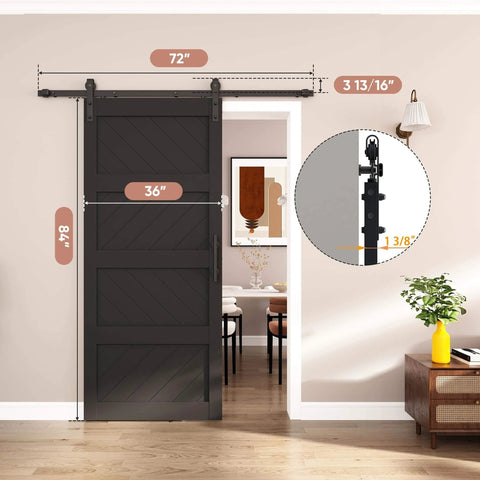 36x84 Inches Sliding Barn Door Four Panel Black With Hardware Kit Included Dope Wave Pattern Waterproof Panels And Pre Drilled Holes For Easy Assembly Ideal For Bedroom Bathroom Closet And Laundry Room installed view