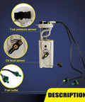 E3507M Fuel Pump Assembly For 2000 To 2005 Chevy Cavalier, 2000 To 2003 Malibu, 2004 To 2005 Chevy Classic, 2000 To 2004 Oldsmobile Alero, And 2000 To 2005 Pontiac Grand Am And Sunfire Replacement with labeled sensors and outlets