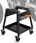 Beefed Up Heavy Duty Dirt Bike Stand With Wheels Universal Detachable Lift Panel Anti Slip Maintenance Stand For Most Dirt Pit Bike Motocross Enduro Off Road Motorbikes Black side view