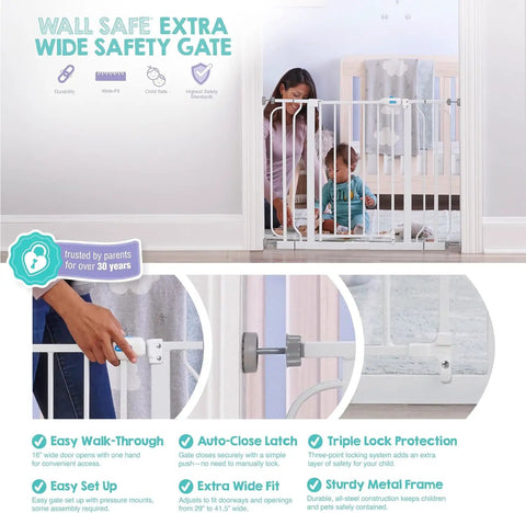Extra Wide Baby Safety Gate For Openings From 29 To 41.5 Inches, 30 Inches Tall, Includes Two 4 Inch Extensions, Easy Install