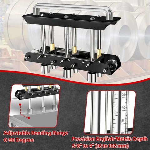 3-Station Edge Roller Bender for metal roofing and sheet metal, 0-90 degree bends, 29 to 22 gauge steel, bend range 16 to 102 mm