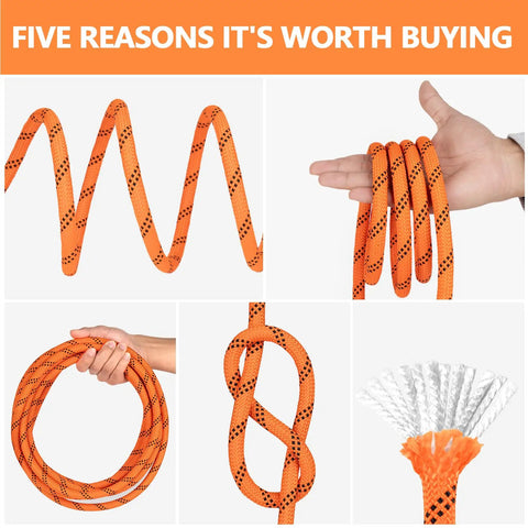 Top Shelf Braided Polyester Arborist Rope 3/8 Inch By 120 Feet With 48 Strands Hella Strong Heavy Duty High Visibility Orange Climbing Cord For Tree Pros And Weekend Warriors