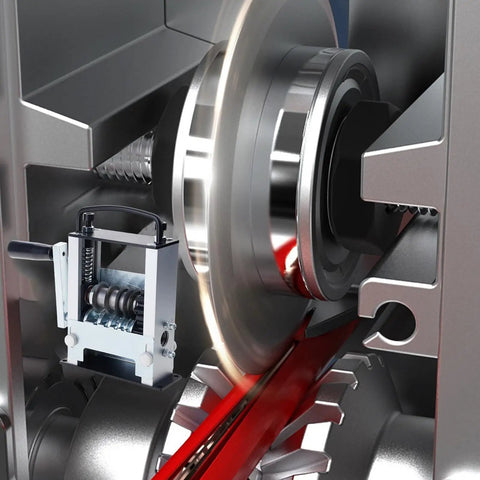 Close-up of Adjustable Multi Hole Wire Stripper Tool With Hand Crank And Power Drill Mode for cable stripping.