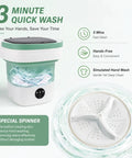 Compact Portable Foldable Washer With Amped Up Motor And Three Wash Cycles, featuring hands-free quick wash in 3 minutes.