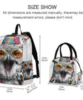 Owl Themed Backpack With Insulated Lunch Box Lightweight Fifteen Point Six Inch Laptop Daypack with owl print front view