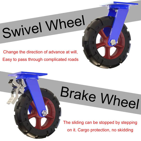Badass Heavy Duty Industrial Casters Set Of Four Durable Rubber Swivel Wheels With Dual Locking Brakes, showcasing swivel and brake wheels.