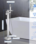 Freestanding Bathtub Faucet Floor Standing Waterfall Filler Brass One-Handle Bath Faucet With Hand Shower Brushed Nickel Finish