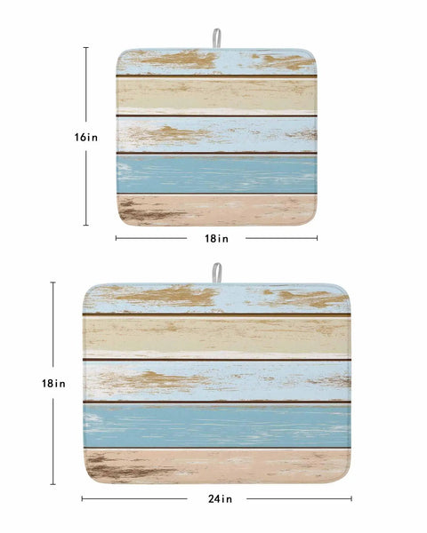 Wood Grain Blue Beige Dish Drying Mats 2 Pack For Kitchen Counter 18x24 Inches Vintage Farm Microfiber design