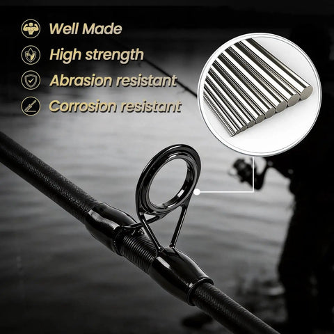 All-In-One Pro-Grade Fishing Rod Repair Kit with high strength and abrasion resistant guides in front of fishing scenery.