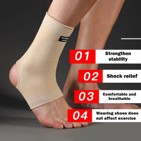Ankle Brace Compression Sleeve 2 Pack For Men And Women Breathable Ankle Support Foot Compression Sock For Swelling Plantar Fasciitis And Sprains All Day Comfort No Slip Grip showcased on a foot, highlighting key benefits.