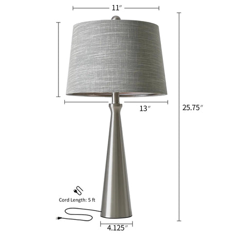25.75 Inch Table Lamp Set Of 2 For Living Room And Bedroom, Touch Dimming 3 Way Lamps With USB Charging Port, Silver Fabric Shade