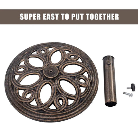 Beefy 23Lb Cast Iron 18 Inch Round Umbrella Base Stand For Patio Outdoor Deck Garden Lawn, Stable Flower Design Coppery Color components