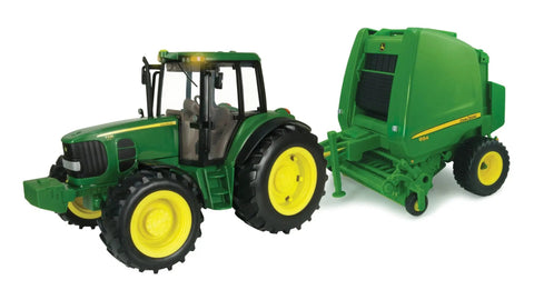 Big Farm Tractor And Baler Toy Set 1 16 Scale For Kids Ages 3 And Up With Realistic Lights And Sounds Durable Plastic