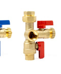 Three Quarter Inch IPS Isolator Tankless Water Heater Service Valve Kit With Brass Isolation Valves And Pressure Relief Valve