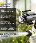 Tiny But Mighty Portable Water Transfer Pump 1/10 HP 330 GPH 115 Volt With On Off Switch and hose spraying water