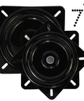 Two Pack 7 Inch Square Boat Seat Swivel Mount Plate for Outdoor Furniture and Bar Stools with smooth black finish.