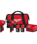 M12 Subcompact Brushless Drill And Impact Driver Combo Kit For Tight Spots, Ultra Short Length For Overhead Work, with charger and bag