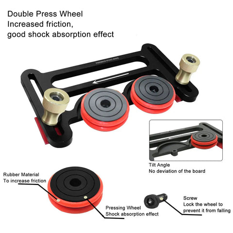 Double Press Wheel on Precision Table Saw Guide Featherboard with Sliding Blocks and Double Wheel Bearing Roller for Router Tables.