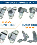 Heavy Duty Tailgate Hinge Kit With Bolts For Rear Gate Door featuring front and back side views of steel hinges.