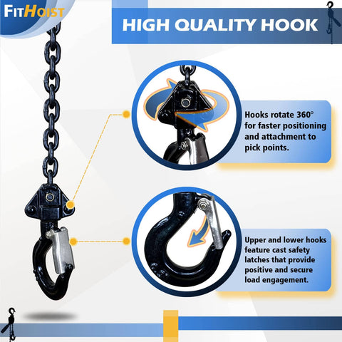 High-quality hook on Half Ton Chain Hoist Come Along 1100 Lbs Capacity With 10 Foot Lift G80 Chain Ratchet Chain Puller Hoist