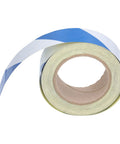 Top view of blue and white Two-Pack Safety Warning Stripe Tape 2-Inch By 98-Foot High-Visibility Self-Adhesive Floor Marking Tape