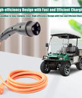 120V Three Pin Golf Cart Charging Power Cord Replacement Tailored Fit For Evolution Icon EV Fleet No Fuss Wall Setup Smooth Operator Charging Belt And Suspenders Build Quality with 10 ft orange cable.