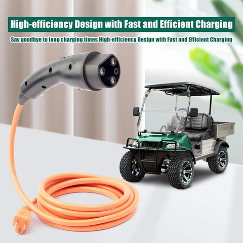 120V Three Pin Golf Cart Charging Power Cord Replacement Tailored Fit For Evolution Icon EV Fleet No Fuss Wall Setup Smooth Operator Charging Belt And Suspenders Build Quality with 10 ft orange cable.