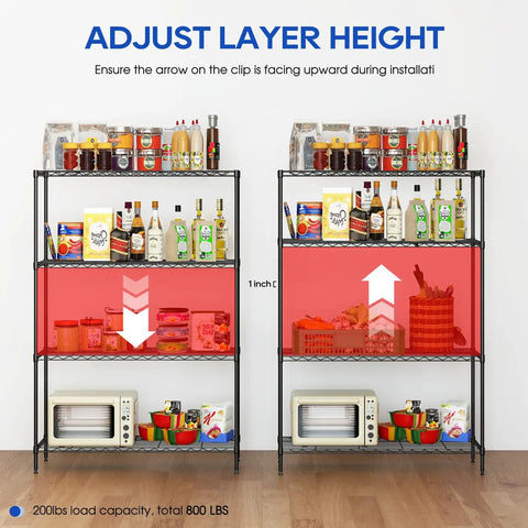 Built Like A Tank 4 Tier Wire Shelving Rack Crushing Clutter With Adjustable Spacing Storage Organizer For Garage And Kitchen Pantry 800 Lb Capacity 35 By 13 By 53 Inches Black Metal Shelf